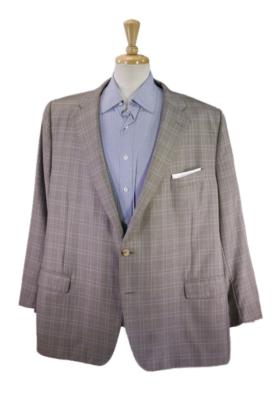 Samuelsohn for H Stockton Brown Blue Plaid Super 150's Wool Sportcoat Blazer 52R